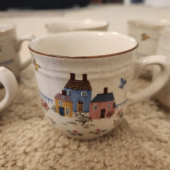 Farm Country Set Of 8 Cups International Stoneware Mugs Heartland House Cottage - Picture 2 of 5